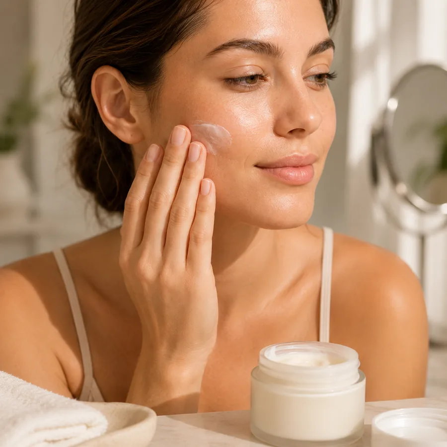Applying moisturizer after a dermaplaning session